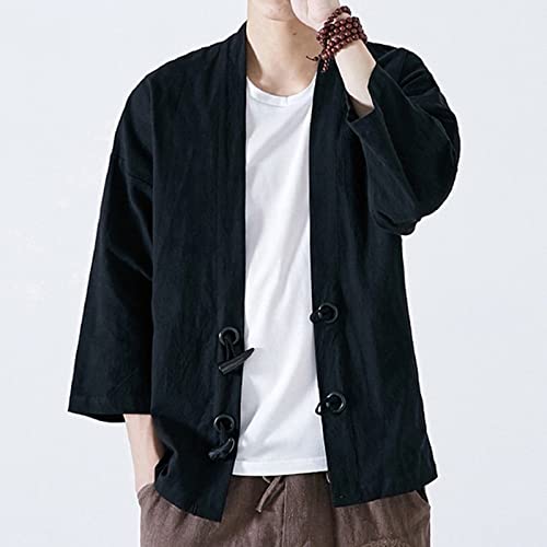 Mens Casual Jackets Fashion, Winter For Men Jacket Fashion Japanese Yukata Casual Coat Kimono Outwear Cotton Vintage Loose Top Vests Outerwear Down Corduroy Jacket Running (3Xl, Black) #TOP4