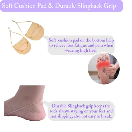 Flammi Women's Ultra Low Cut Liner Socks with Sling Back No Show Padded Half Socks (Shoe-Size 5-8 US, 6 Pairs- 4beige+2black, Ice Silk) - Thumbnail 4