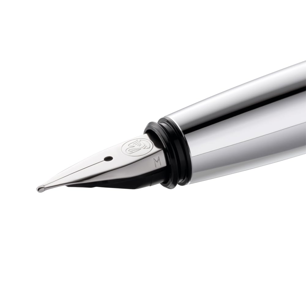 Pelikan Füllhalter Pura P40, Silber, Feder M (mittel), hochwertiger Patronenfüller im Geschenk-Etui, 952044