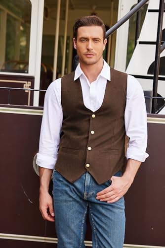 Coofandy Coofandy Men'S Suede Leather Suit Vest Casual Western Vest Jacket Waistcoat thumb #1