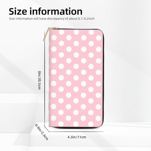 Light Pink Polka Dot Print Wallet Women, Leather Bifold Multi Card Wallet, Long Purse Women's Wallets2