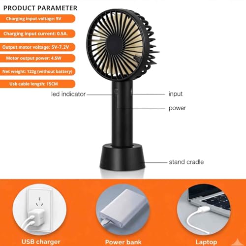 Image of One94Store Portable Mini Fan Black, USB Rechargeable Handheld Fan High Speed Personal Cooling Small Desk Table Fan with Stand for Home Office Travel Outdoor