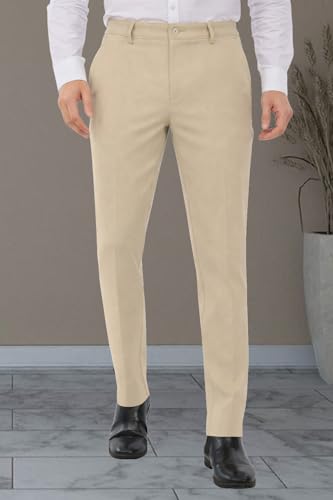 Image of SaintX Men's Formal Slim Fit Trouser | Twill Weave Premium 4-Way Stretchable High GSM Fabric Pants | Textured Classic & Modern Styled Chinos | Business Casual Office /Anytime Wear