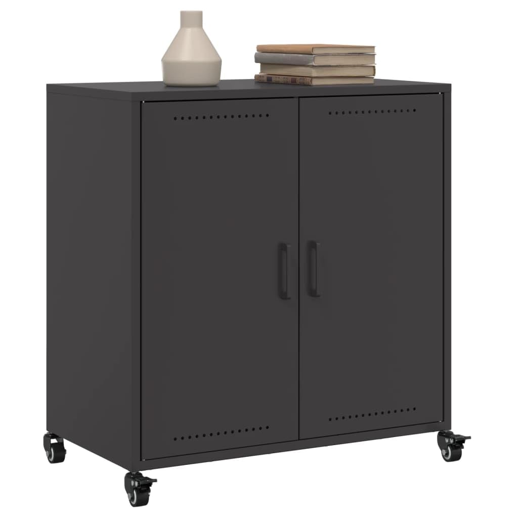Credenza nera 68 x 39 x 72 cm, in acciaio, moderna buffet da cucina con 2 ante e ruote, robusto corridoio e soggiorno, armadietto per balcone, camera da letto o ufficio