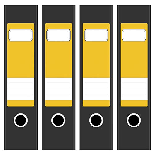 Ordneretiketten | 4 Aufkleber für breite Akten-Ordner | Farbe Sonnenblumen-Gelb | selbstklebende Design Akten-Etiketten | Deko Sticker für Rückenschilder Ordnerrücken | zum Beschreiben