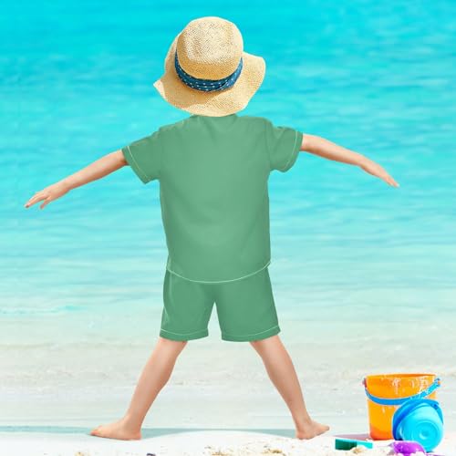 Image of 3T Toddler Boy Shorts Set Teal Hawaiian Button Down Shirts Summer Outfits for Little Boy