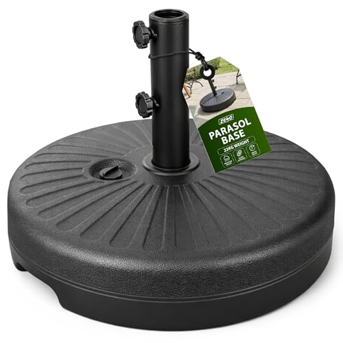 ZENO Parasol Base 22KG | Garden Umbrella Base | Parasol Weights | Heavy Duty Garden Parasol Stand | Fill With Water or Sand | Round Weight Stand for Cantilever Sun Umbrella | Black