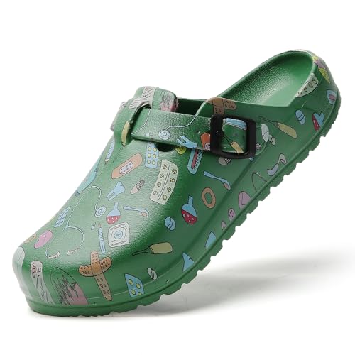 Image of Eliogn Women's Garden Clogs with Print, Waterproof Slip Resistant Work Clogs, Lightweight EVA Slip-On Mules, Cushioned Comfortable Shoes for Nurse, Chef, Kitchen, Beach