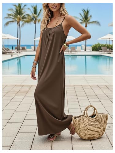 Image of SHENHE Women's Open Back Spaghetti Strap Beach Maxi Dress Loose Flowy Vacation Sundress