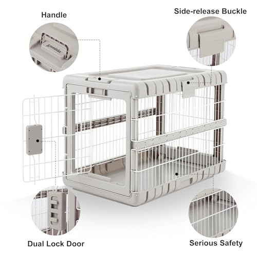 ZOMISIA Collapsible Dog Crate for Dogs - 28" L Heavy Duty Dog Kennel No Tools Required with 4 Sides Steel Foldable Cage for Dogs Indoor Furniture, Portable Carrier with 2 Smooth Wheels, Beige - Image 6