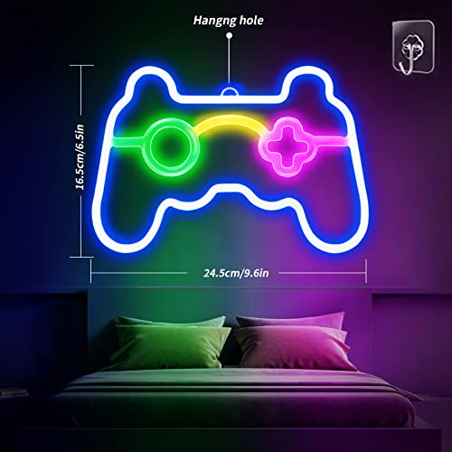 GENYAR Neon Sign Gamepad Shape LED Neon Signs for Wall Decor, Dimmable Game Shaped Neon Lights for Bedroom Game Room Decor Teen Boys Gamer Party Gaming Wall Decoration Gift Wall Signs