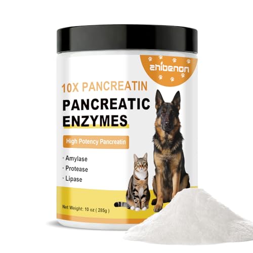 Zhibenon Pancreatic Enzyme Powder for Dogs - 10X High Potency Pancreatin Supplement (285g/10oz) - Supports Nutrient Absorption Improves Digestive Health for Pets