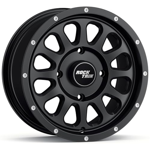 Image of RockTrix RT111 15in Wheel 15x7, 4x156 Bolt Pattern, 4+3 offset, ATV UTV SxS Rim, Compatible with Polaris Sportsman RZR Ranger Ranger Crew, 4 /156 Matte Black