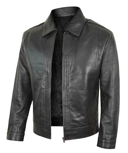 Image of Vintage Leather Jacket Men - Real Lambskin Turndown Collar Mens Leather Jacket