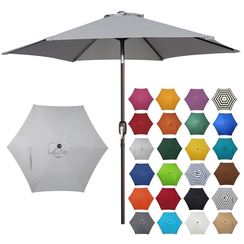 Image of Blissun 7.5 ft Patio Umbrella, Yard Umbrella, Outdoor Market Umbrella with Push Button Tilt Crank, Grey