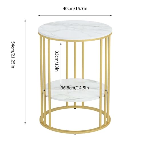 Image of Round End Table Coffee Table Side Table Bedside Table Nightstand Side Corner for Living Room Bedroom (Gold White 01)