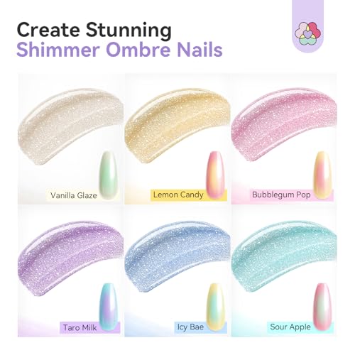 Image of SAVILAND Shimmer Airbrush Gel Nail Polish Dilution Free: 20ml Hema & Acetone Free Opal Symphony Pastel Collection 6 Colors Fine Mist Spray for Ombre Aura & French Nail Art Salon Airbrush Paint Set