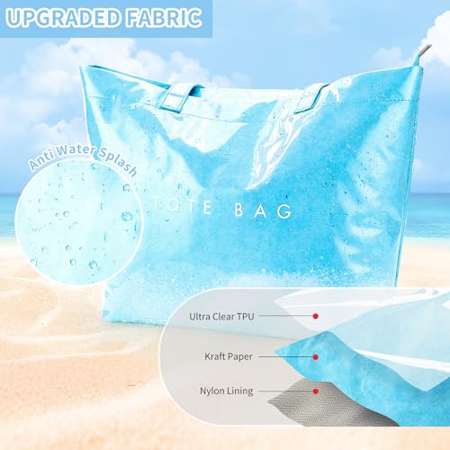 Image of KALIDI PVC Zipper Tote Bag, Jelly Kraft Paper Beach Bag Large Hobo Carry All Travel Shopping Handbag Plastic Shoulder Bag
