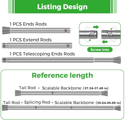 Image of 2Pack Tension Curtain Rod Silver Tension Rods 28 to 48 Inches Curtain Rods No Drilling Spring Adjustable Curtain Rod Expandable Pressure Rods for Windows