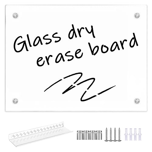 TORASO Glass Whiteboard, Dry Erase White Board, 11.8" x 15.7" Small Glass Board for Home Kitchen, Office, Frameless, Brilliance White(BB-WH-3040)