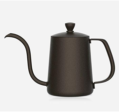 TAMUME 350ML Black Teflon Coating 5mm Gooseneck Spout Drip Pot with Lid for Coffee Service Stainless Steel Drip Tea Kettle for Drip Coffee (350ml)