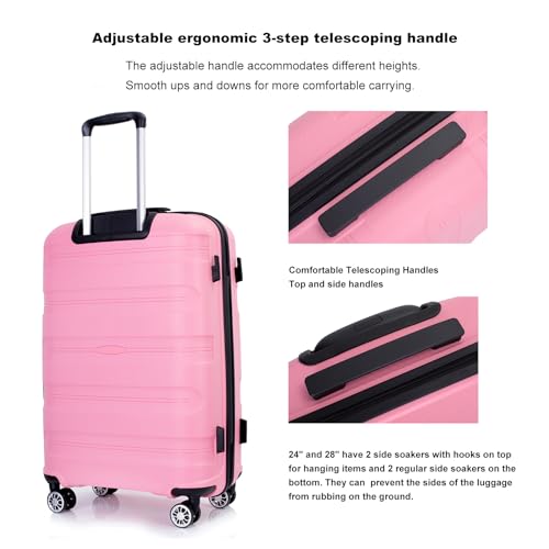 Hardshell Suitcase Spinner Wheels PP Luggage Sets Lightweight Durable Suitcase with TSA Lock,3-Piece Set (20/24/28),Pink4