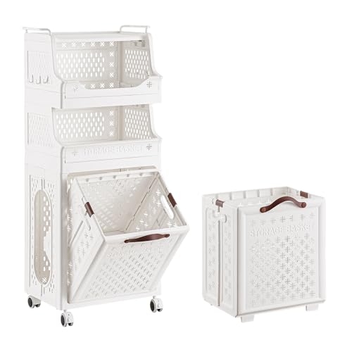 3-Tier Laundry Basket Organizer with Wheels, Stackable Laundry Baskets, Vertical