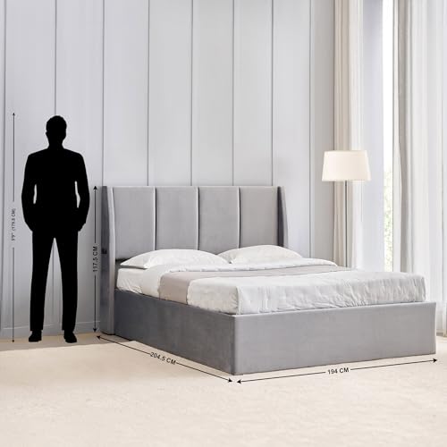 Image of Home Centre | Helios Bravo Aden King Size Bed with Hydraulic Storage | Engineered Wood | Grey | 1 Year Warranty