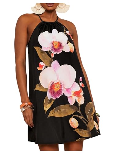 Image of SweatyRocks Women's Tropical Print Halter Dresses Sleeveless Holiday Summer Mini Dress