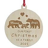 2021 Christmas Ornaments,Mama Papa Baby Bear Christmas Ornaments 2021,Wood Ornaments For Crafts,Our First Christmas as A Family 2021,Rustic Family Christmas Ornaments