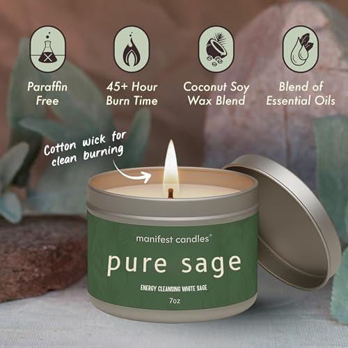 White Sage Candles for Cleansing House Negative Energy, 45 Hour Burn, Pure Sage Smudge Candle, Positive Energy Meditation Candle, Aromatherapy Candle, Spiritual Gifts, Healing Sage - Image 3