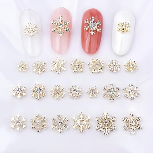 20pcs Metal Christmas Nail Charms Alloy Snowflake Nail Rhinestones Gold Nail Art Charms Nail Studs Snowflake Luxury Nail Crystal Diamond for Acrylic Nails Nails Gems for Women Girls Christmas Nail Art