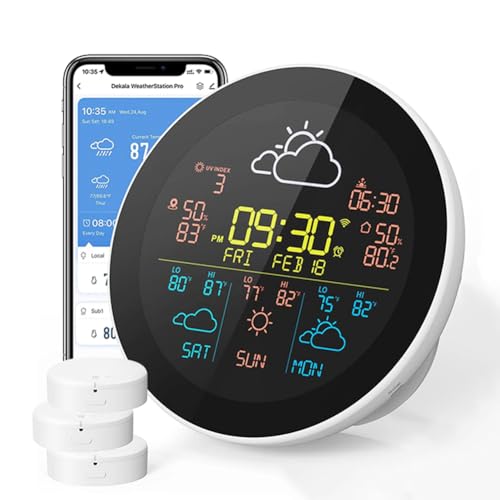 Wifiスマートウェザーステーション、屋外センサー付きウェザーステーションモニター、屋内および屋外の温度と湿度メーター、APP制御付きデジタルディスプレイ天気時計 with3sensors