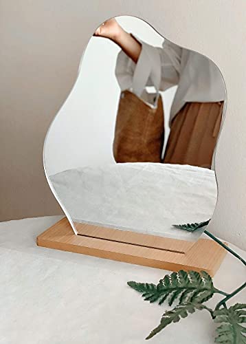 G.dori Irregular Aesthetic Vanity Mirror Frameless, Decorative Desk Tabletop Acrylic Mirrors With Wooden Stand For Living Room, Bedroom, Office And Minimal Spaces Home Decor - Cloud Shape #TOP2