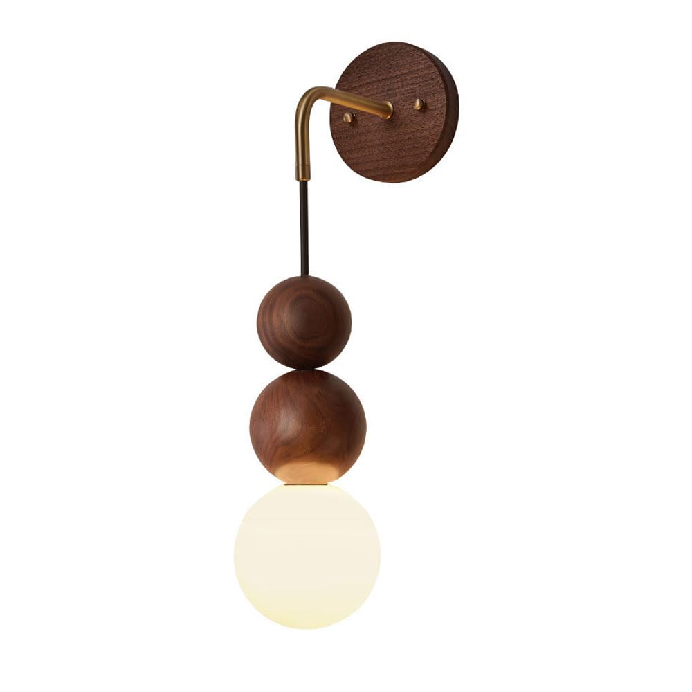 SSBHDM Creative Spherical Wood Wall Light, Japanese Industrial Style Wall Sconce, G9 Light Source Glass Lampshade Wall Lamp, Restaurant Living Room Bedroom Wall Mounted Lighting Fixtures