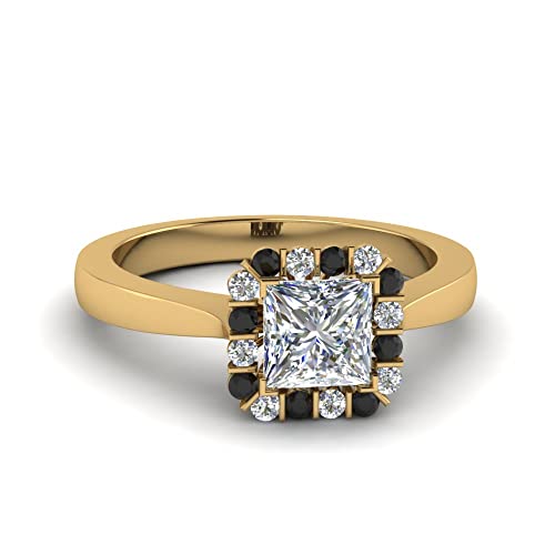 Image of Choose Your Gemstone Floating Halo Diamond CZ Ring Yellow Gold Plated Princess Shape Halo Engagement Rings Everyday Jewelry Wedding Jewelry Handmade Gifts for Wife US Size 4 to 12