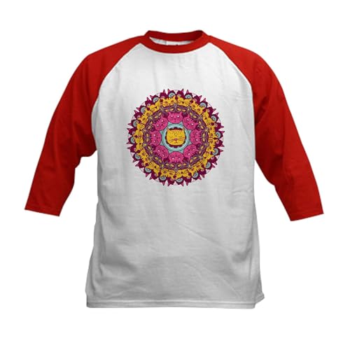 CafePress Mandala Cats Baseball Jersey Kids Cotton Baseball Jersey, 3/4 Raglan Sleeve Shirt Red/White