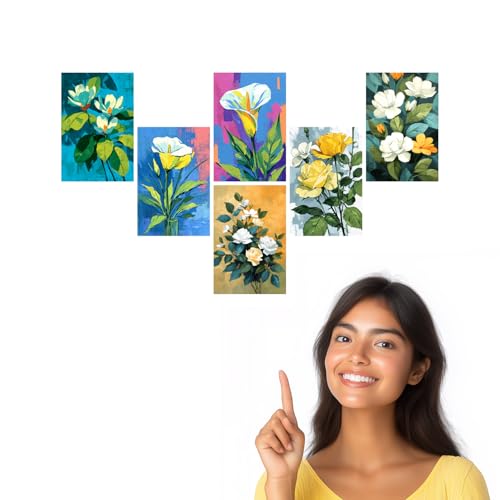 Image of SiddArtify Floral Wall Art Poster Print Set - Modern Flower Painting Decor for Living Room Bedroom Office - Set of 2-4x6 Inch - Board (Pack of 6) - Sticker (Pack of 6)
