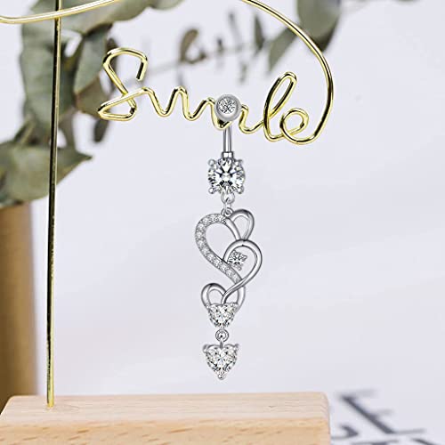Image of MAYCREATE Belly Button Rings for Women Silver Diamond Snake Shaped Design CZ Crystal Surgical Stainless Steel Navel Rings for Girls Stud Belly Piercing Body Jewelry for Women & Girl - 14g