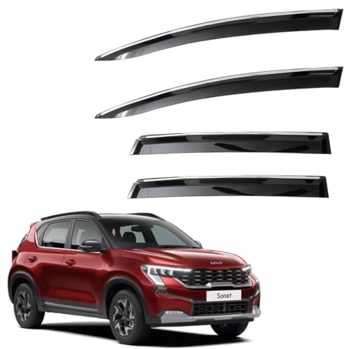 Image of CAR SAAZ Unbreakable Door Visor for Sonet (2024-Present)(Set of 4Pcs)|Stylish & Durable Chrome Lined Wind /Rain Deflector