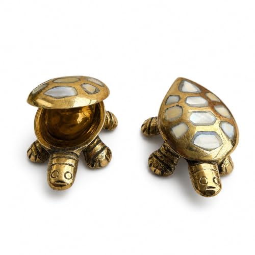 Image of Salvus APP SOLUTIONS Brass Made Wish Fulfilling Tortoise /Turtle Religious - Feng Shui Charm for Home Decor, Positive Energy, and Prosperity (White & Golden 3x1.2 Inch)