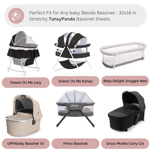Image of Muslin Bassinet Sheets for Dream On Me, Baby Delight Snuggle Nest, Graco, UPPAbaby, Snoo, Primo Bassinet by TansyPanda, 3PC, 16x32 Inch, Skin Friendly, Ultra Soft, Breathable, Unisex Boys Girls, Pink