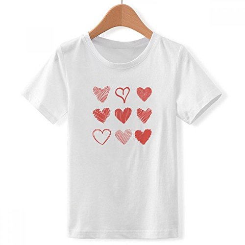 T-Shirt Blanc de Type Ras du Cou Imprimé Cœurs Saint Valentin Lignes Sketch pour Garçon XL