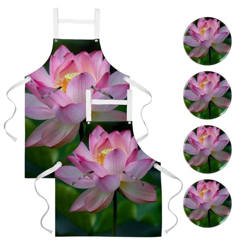 Tablier de cuisine fleur de lotus protégeant efficacement des taches au travail