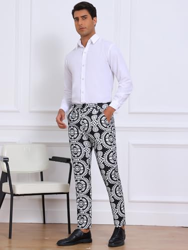 Lars Amadeus Floral Pants for Men's Flat Front Retro Paisley Flower Golf Pants4