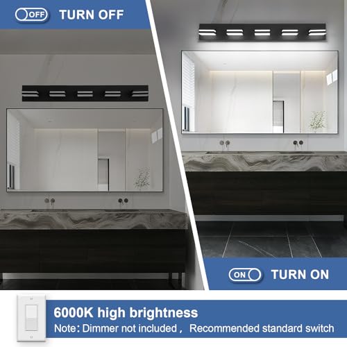 Image of Modern LED Small Black Acrylic Bathroom Lights Fixtures 5-Light