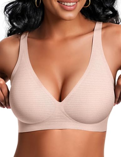 Image of Vertvie Jelly Wireless Bras for Women Push Up Plunge Seamless T-Shirt Bras No Underwire Supportive Full Coverage Bralettes