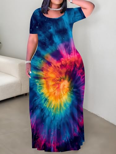 Image of SUZONANA Plus Size Dresses for Women Summer Casual Maxi Dress Short Sleeve Loose Vacation Dress