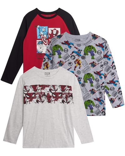 La Mejor Selección de Rojo marvel Top 10. 48 Marvel Spiderman - Camisetas de manga larga para niños, paquete de 3 camisetas con gráficos de Vengadores Spidey and Friends para niños pequeños y niños, Crema/Gris/Rojo...