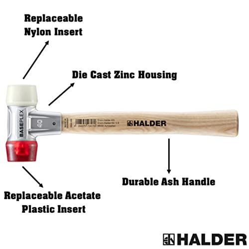 Image of Halder Baseplex Soft-Faced Mallet 3968.040 - Hard Plastic Insert, Hard Nylon Insert, Zinc Die-Cast Housing, Overstrike Protector, 40mm, 17.99 Oz.
